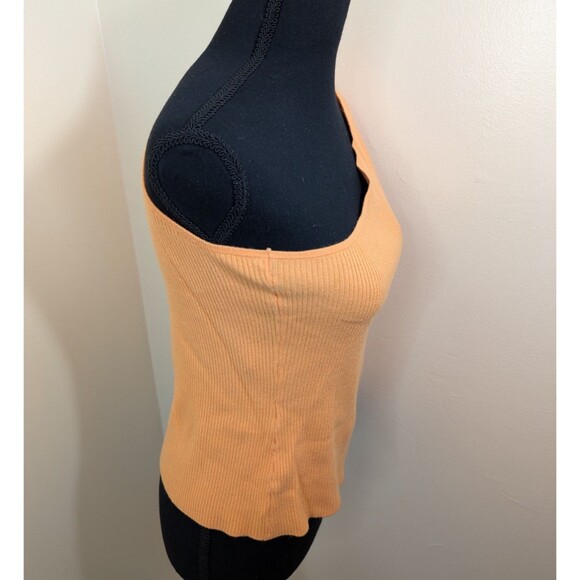 Vero Moda Top One Shoulder Short Sleeve Orange Ribbed Knit Stretch Medium - Picture 3 of 14